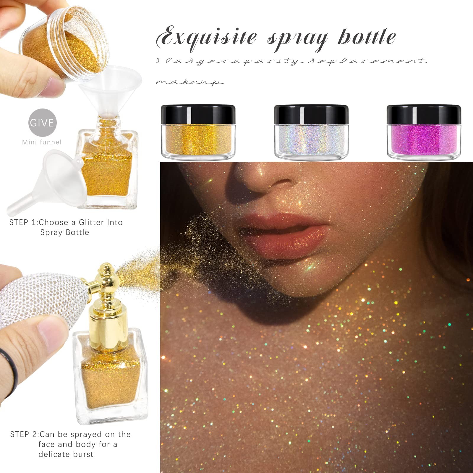 Body Glitter Spray,Sliver Gold Pink Glitter Powder,Shimmer Highlighter Loose …