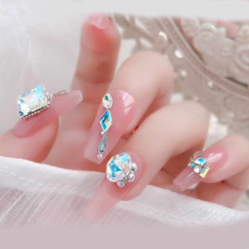 10 Pcs/Set Butterfly Shape Nail Rhinestones Waterdrop Nail Gems Heart Nail Charm