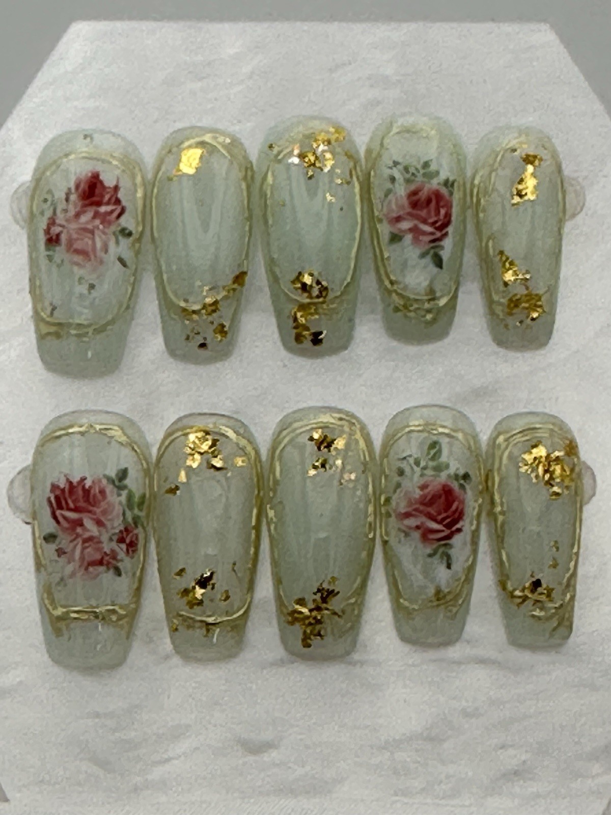 Handmade Gel Press On Nails “Rose & Gold” Sz Xs #0684