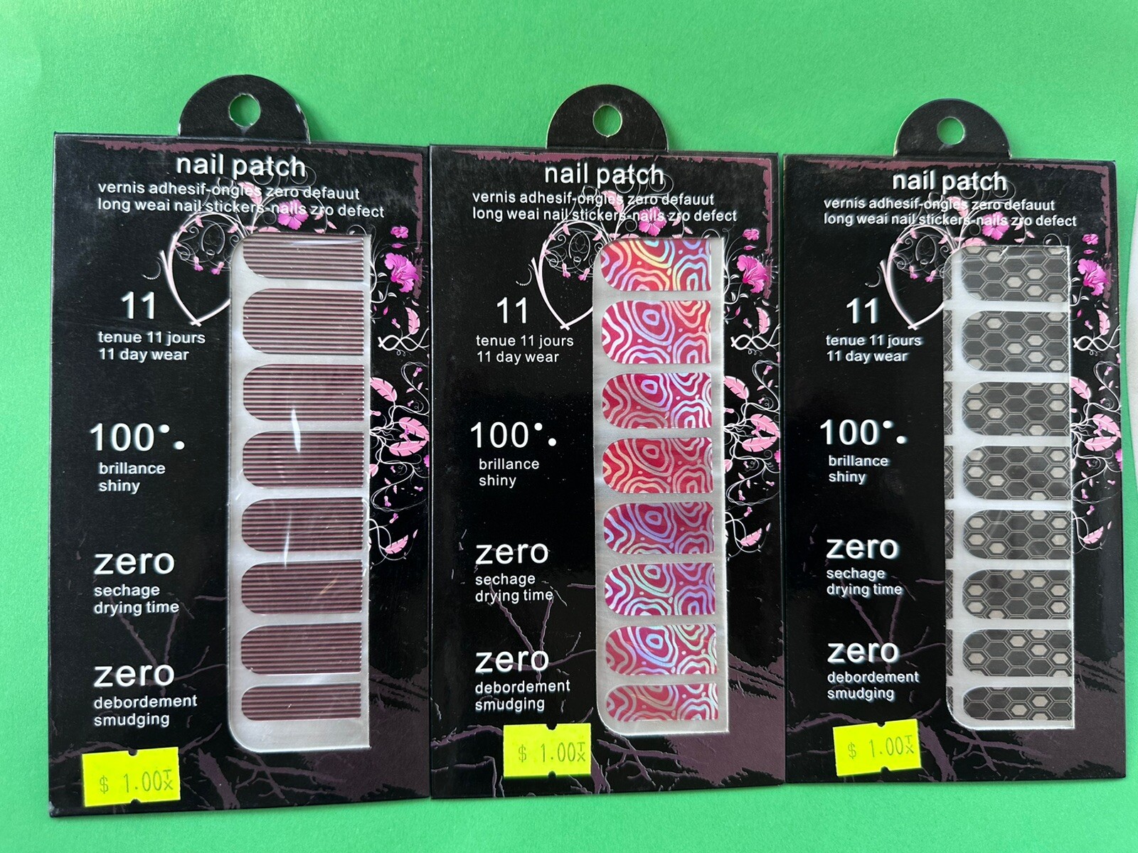 3 Multicolor 16 Patch In a Pack Nail Stickers Full Nail Wraps Strips Brand New.