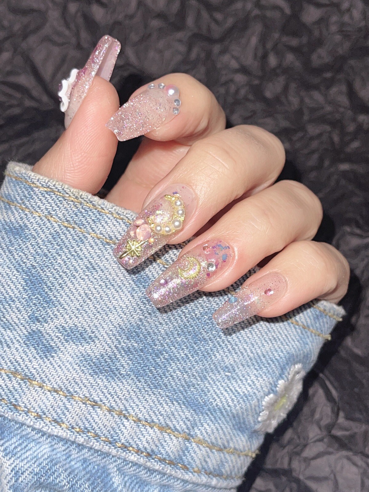 🔥CUSTOM Gel Press On False Nails set /long coffin/Handmade size：S：15 11 12 11 9