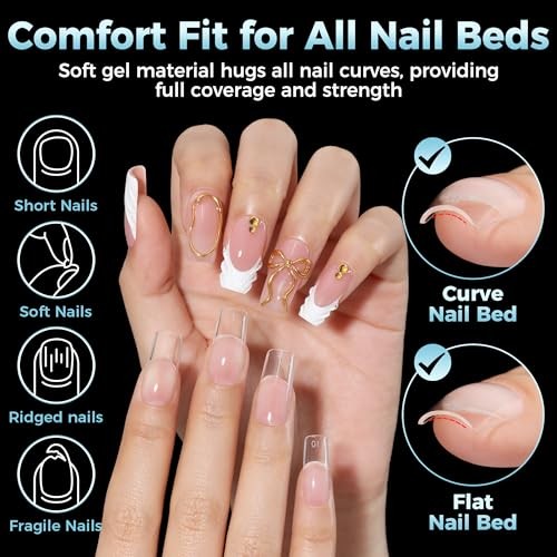 Medium Square Nail Tips, 360pcs Soft Gel Pre-Shaped Acrylic B3-Medium Square