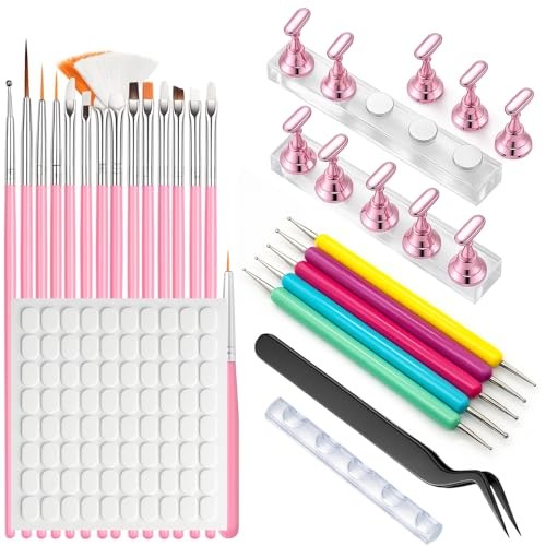 Nail Art Tools Set – 15pcs Nail Art Brushes, 5pcs Dual-Ended Dotting Pens,