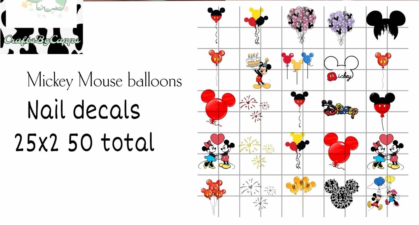 Mickey Mouse Balloons Waterslide Nail Art Decals Set Of 50 Instructions Bonus KC