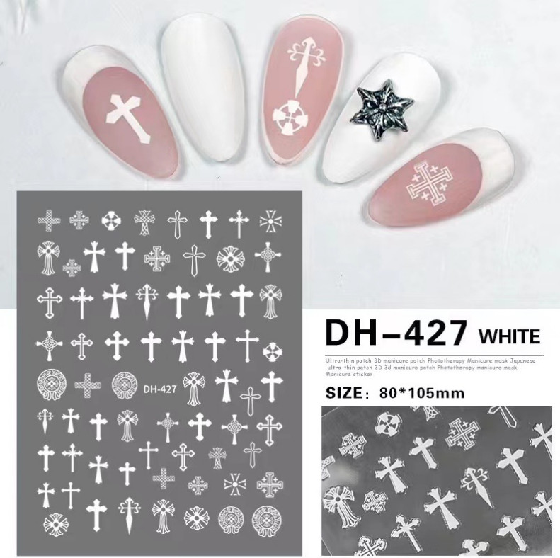 Nail art 3D Stickers Adhesive Decals White Black Transfers Christian Cross NS27