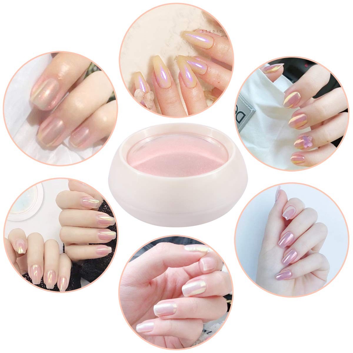 High-Quality Aurora Nail Powder with 6 Sponge Brushes for Easy Application