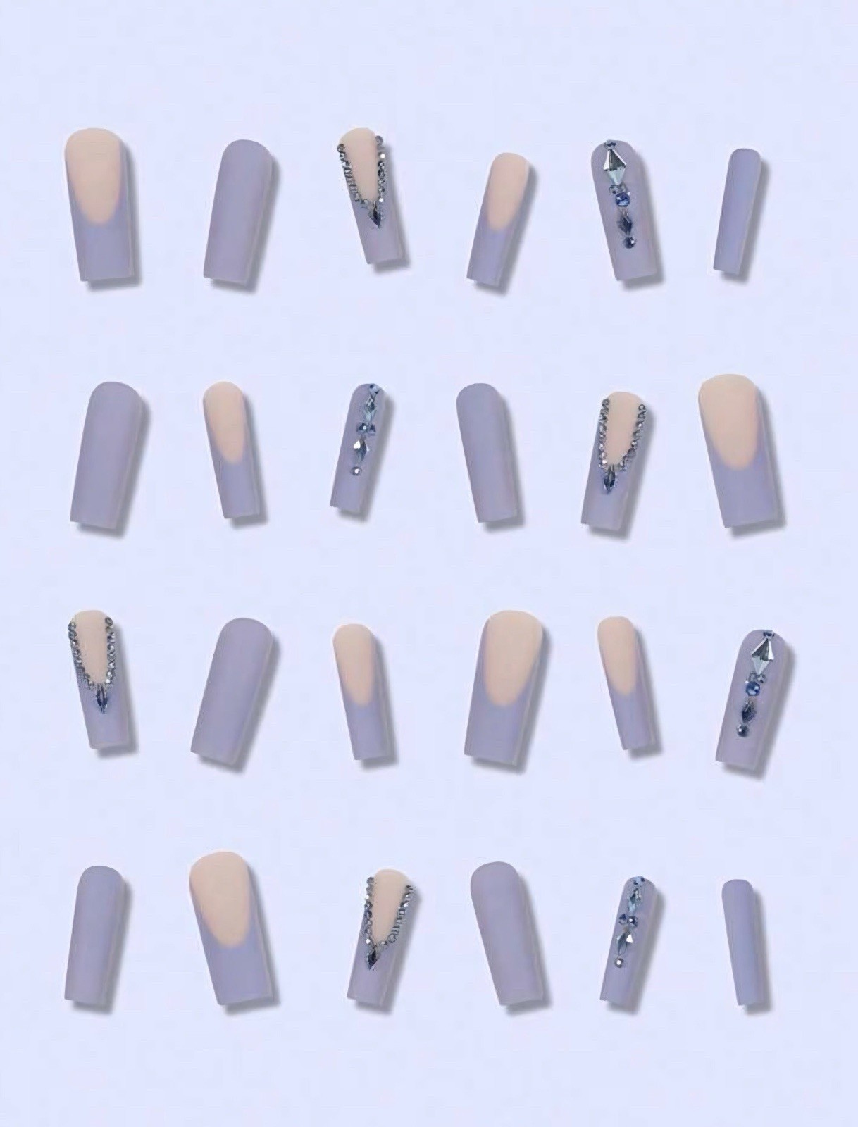 XXL long blue rhinestone press on nails