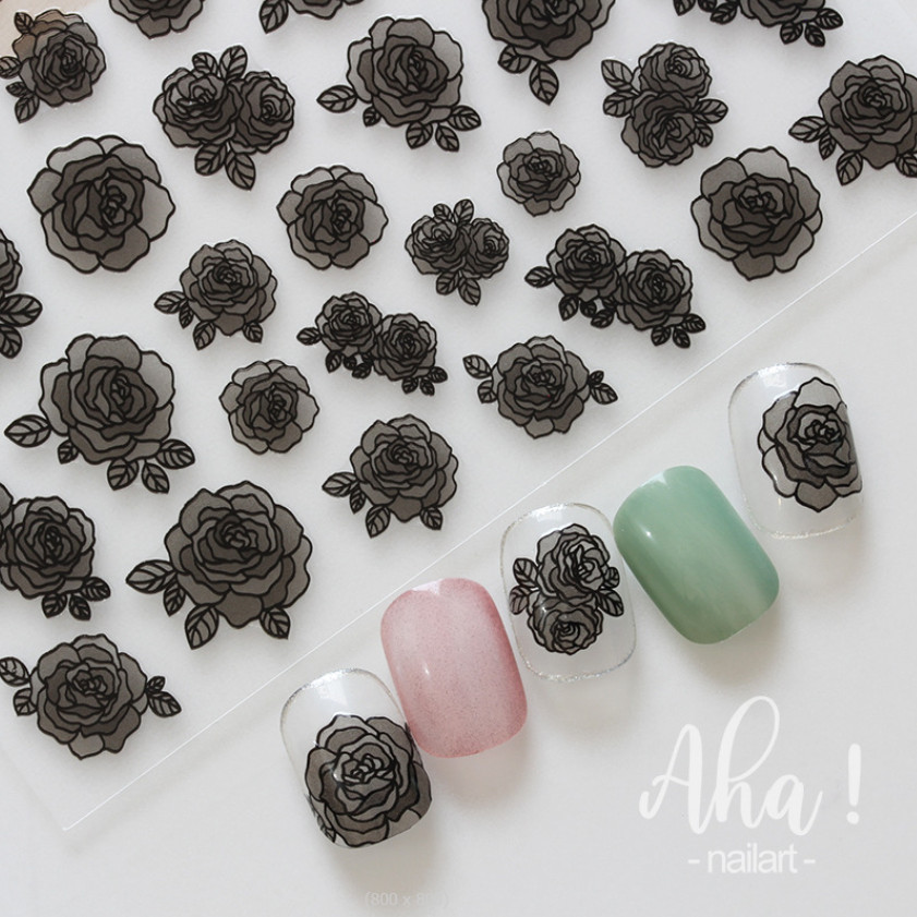 Black White Rose Nail Art Sticker Decal 3D Self-Adhesive Semi Transparent NS44