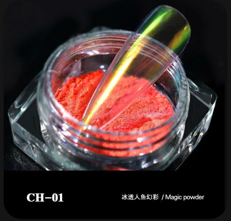 6 Boxes Nail Powder Iridescent Rainbow Glitter Pigment Powder Dust Nail Art Tips