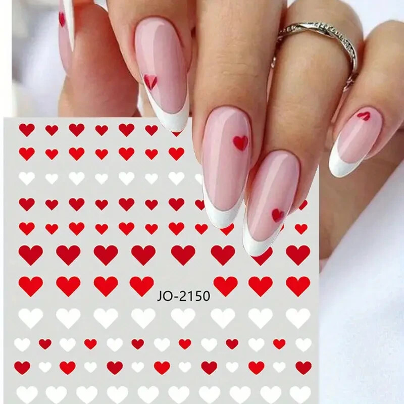 Nail Art Stickers Decals Mini Hearts Red Black White Cute Valentines Love Design