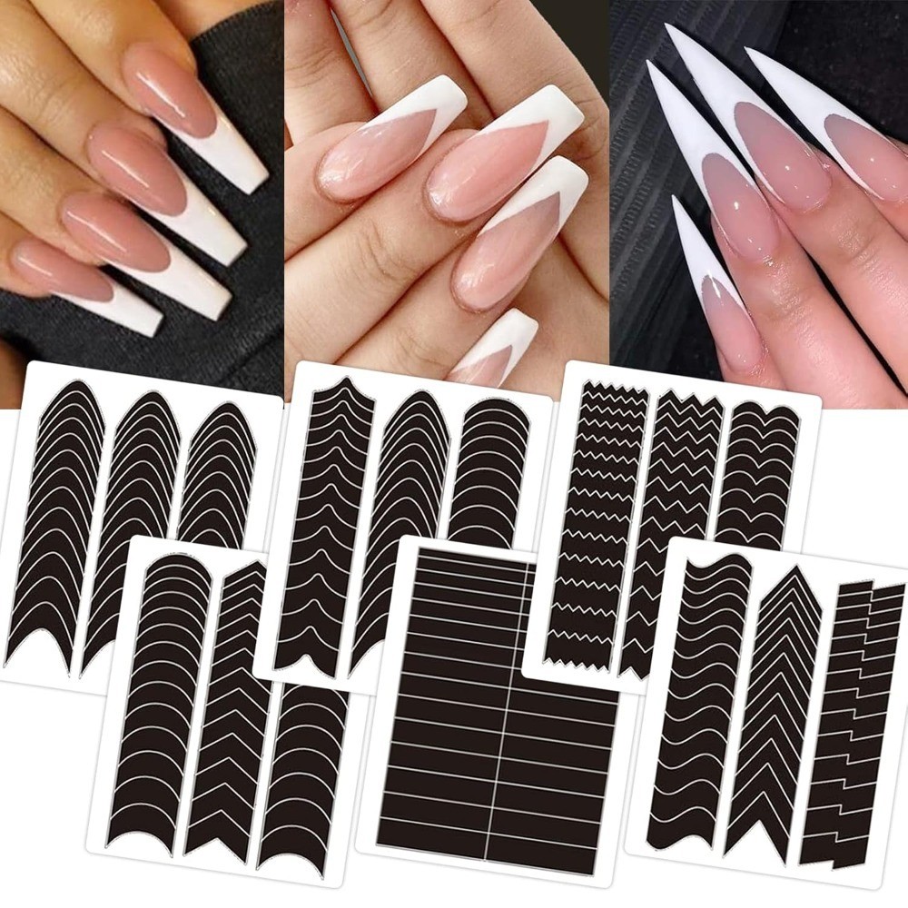 French Tip Nail Guides Self-Adhesive Manicure Stickers Moon and V Shape Edge