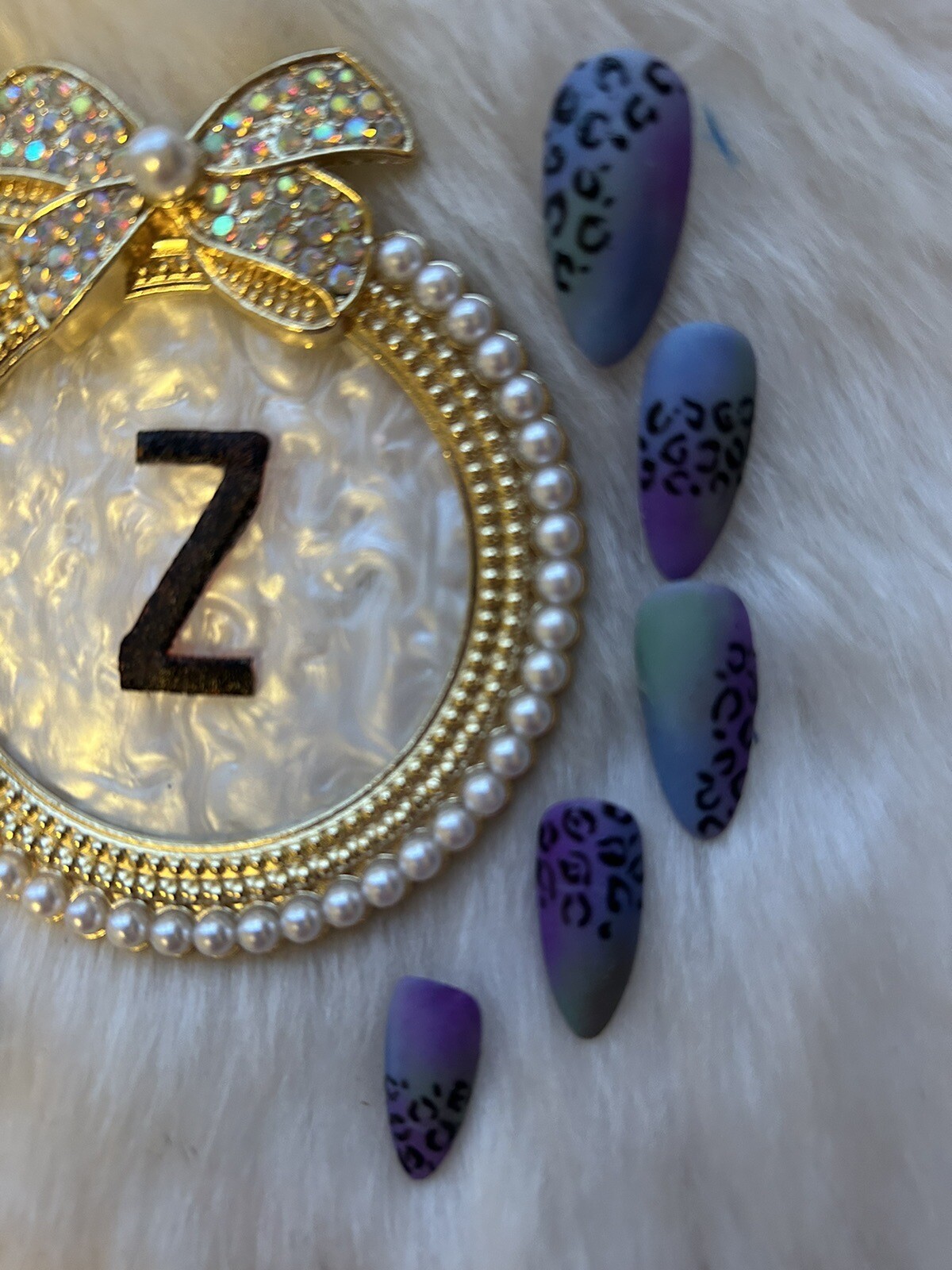 Z NAILZ! Set Of 10 Green, Blue, Purple Animal Matte L Almond Press on Nails