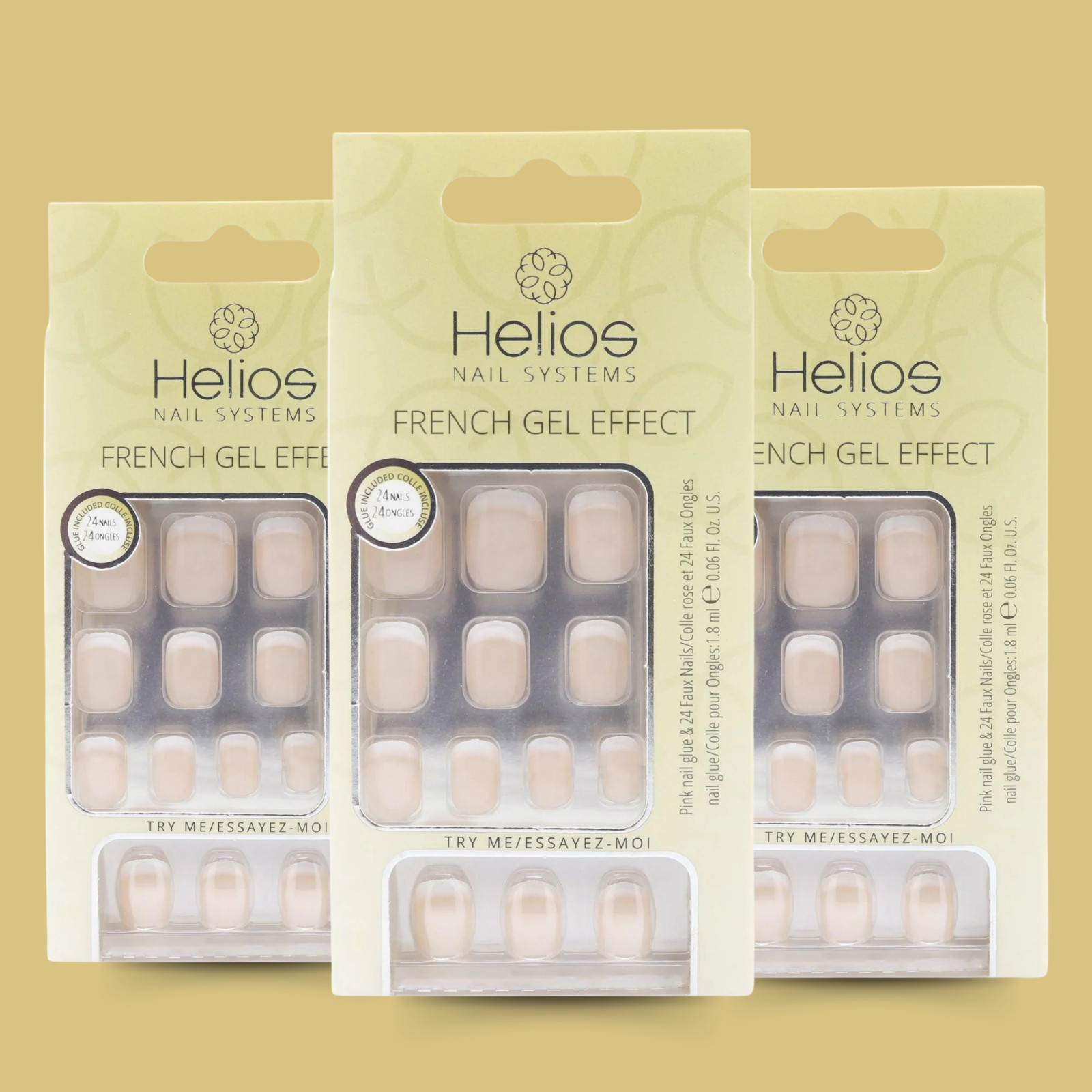 Helios Nude French Oval Gel Acrylic Nails – 24 Pcs, Gel Effect (3-Pack)