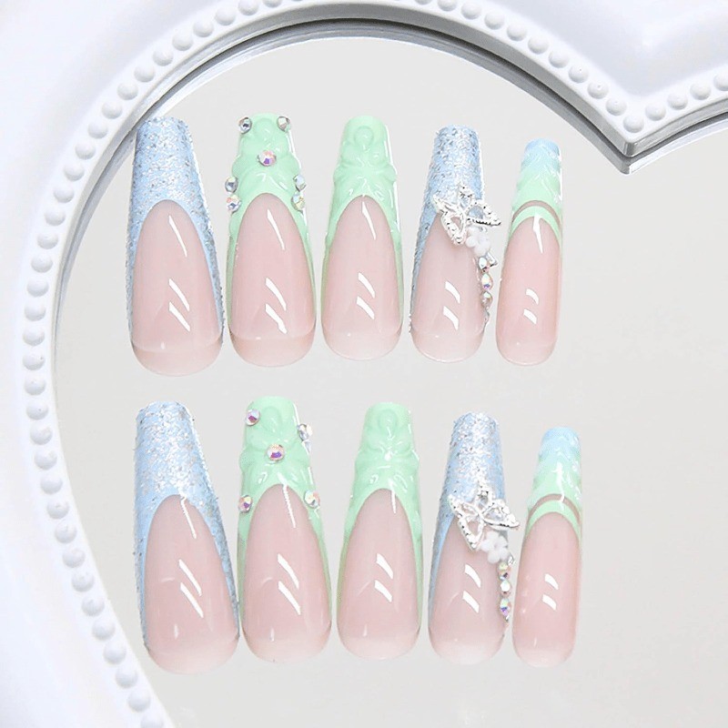 48 Fresh Mint Green 3D Fake Nails – Removable and Reusable Fake Nail Art