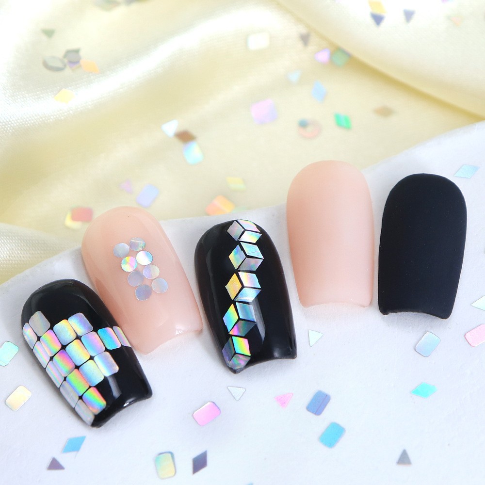 6 Grids Glitter Nail Art Sequins Triangle Hollow Square Mixed Shape Nails Decor