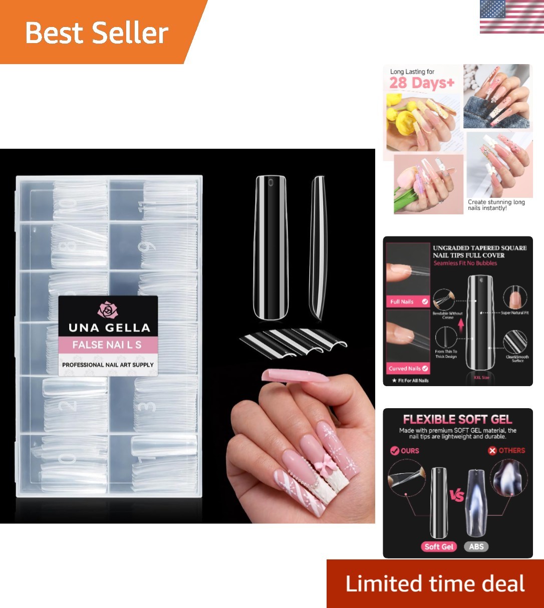 XXL Extra Long Square Nail Tips – 216PCS Clear Full Cover for Perfect Designs