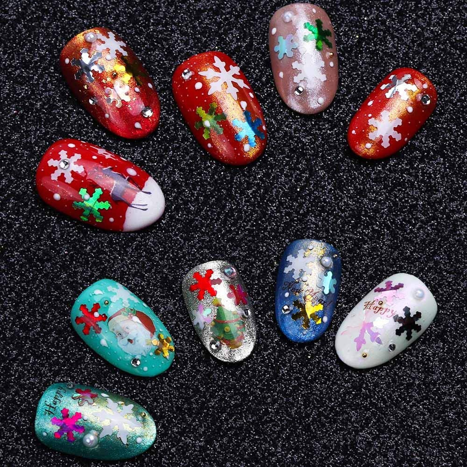 Snowflake Glitter Nail Sequins – 12 Grids 3D Colorful Christmas Holographic N…