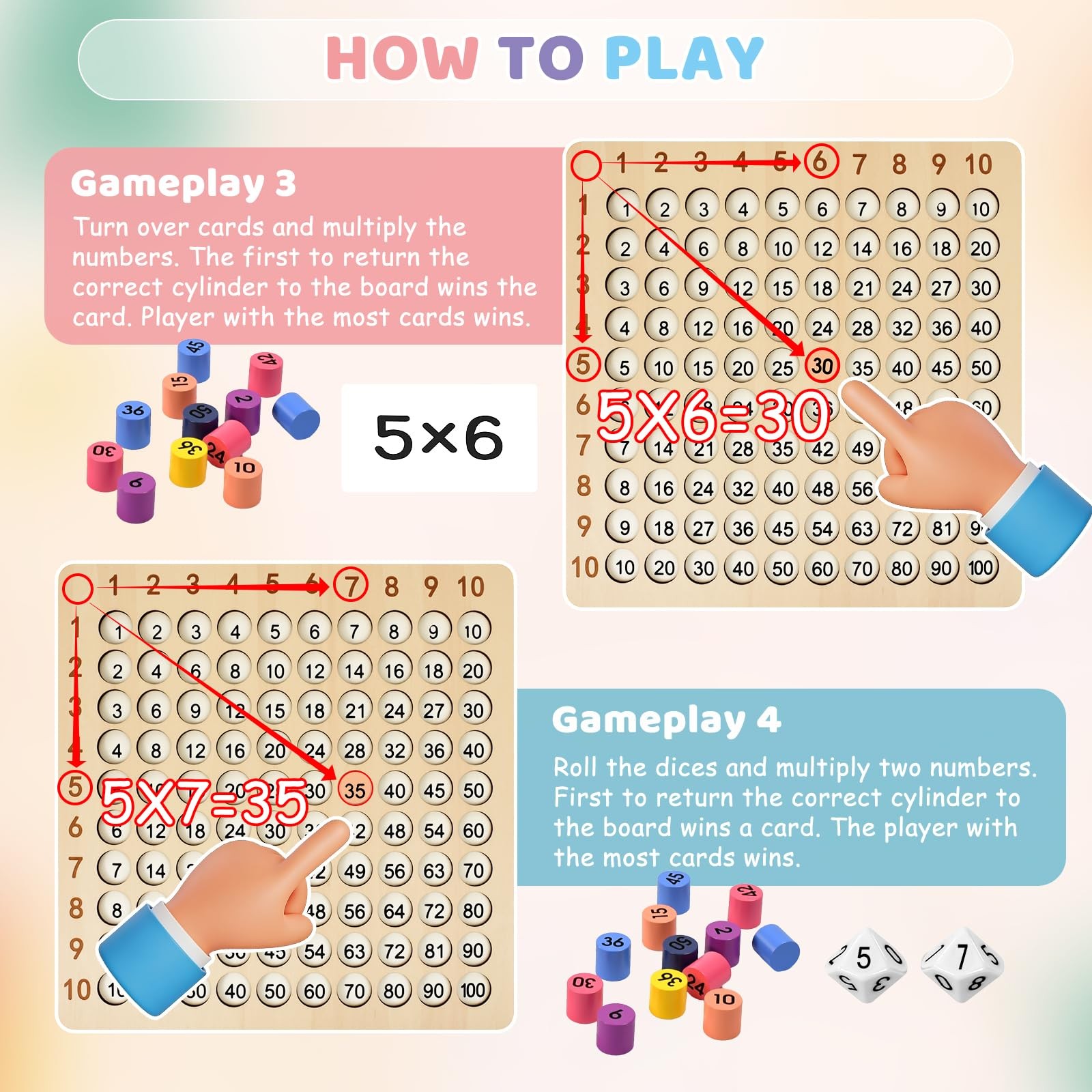BUZIFU Wooden Montessori Multiplication Board Game: Math 9.2 x 9.4 inches