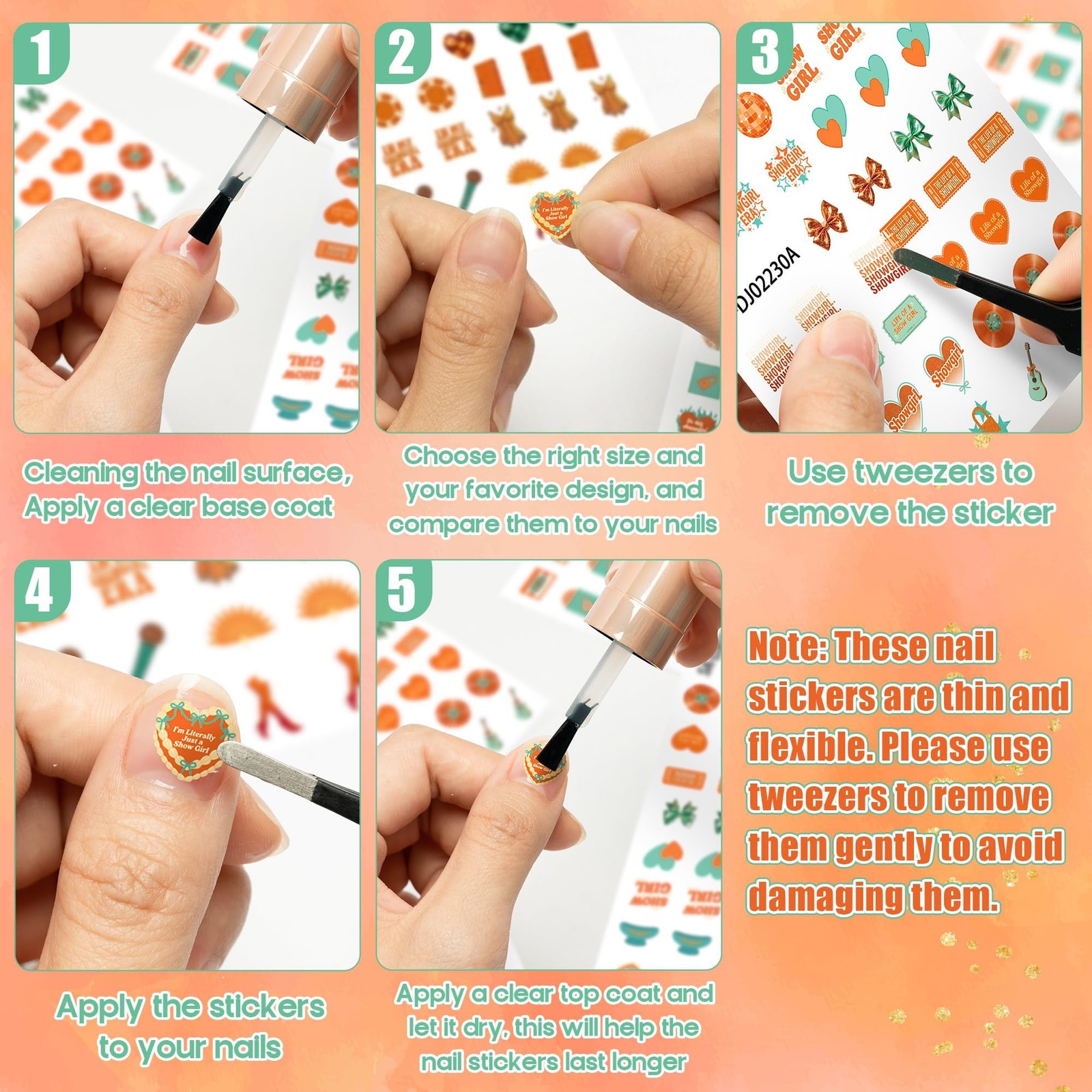 8Pcs Singer Inspired Nail Stickers 3D -Adhesive Colorful Summer DIY Nail Art …