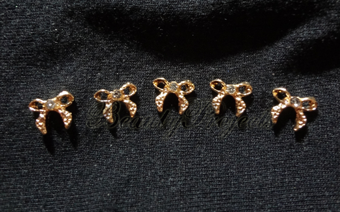 5pc gold ribbon 3D charm rhinestone nail art charms for nails acrylic gel A03