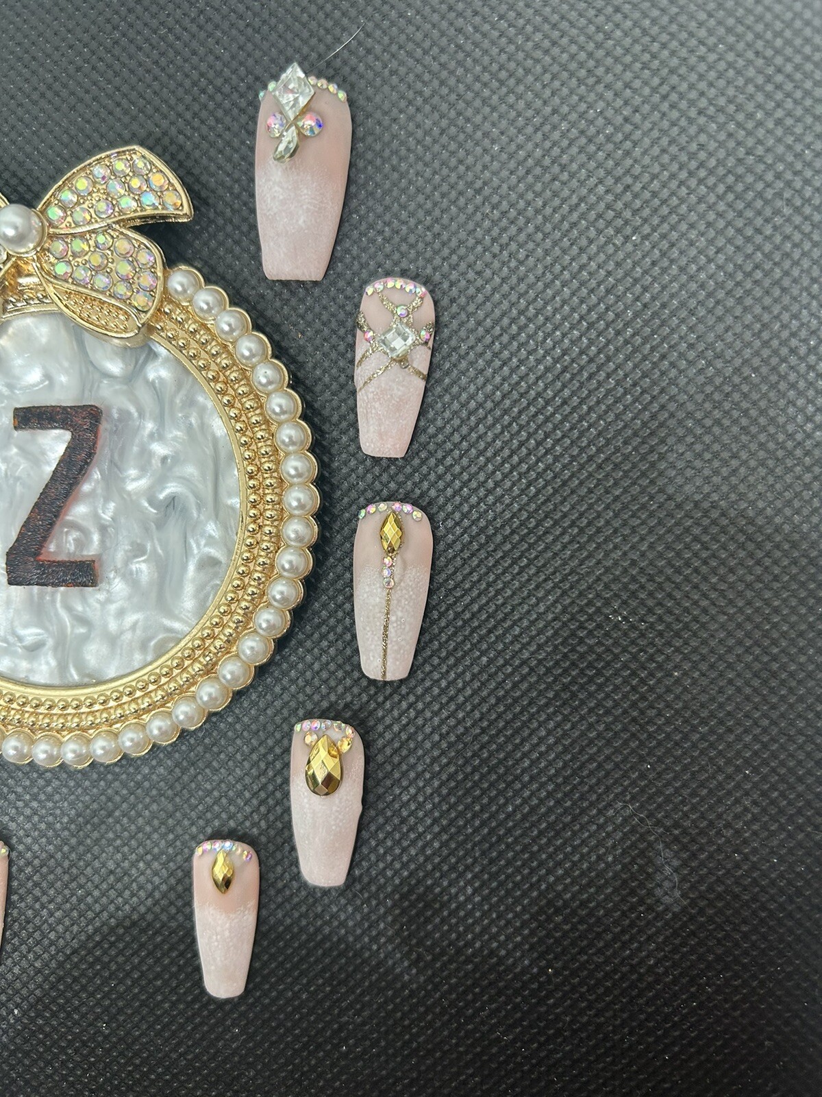 Z NAILZ! Gorgeous Handmade M Coffin Matte W/“Diamond” Bling Press On Nails