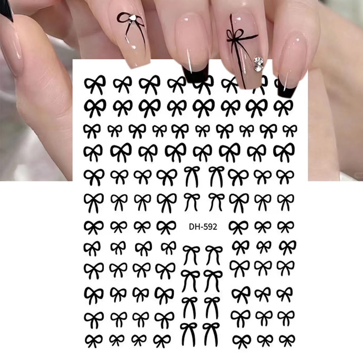 6 Sheets Designer Nail Art Stickers French Nail Decals Black White Bow Design…