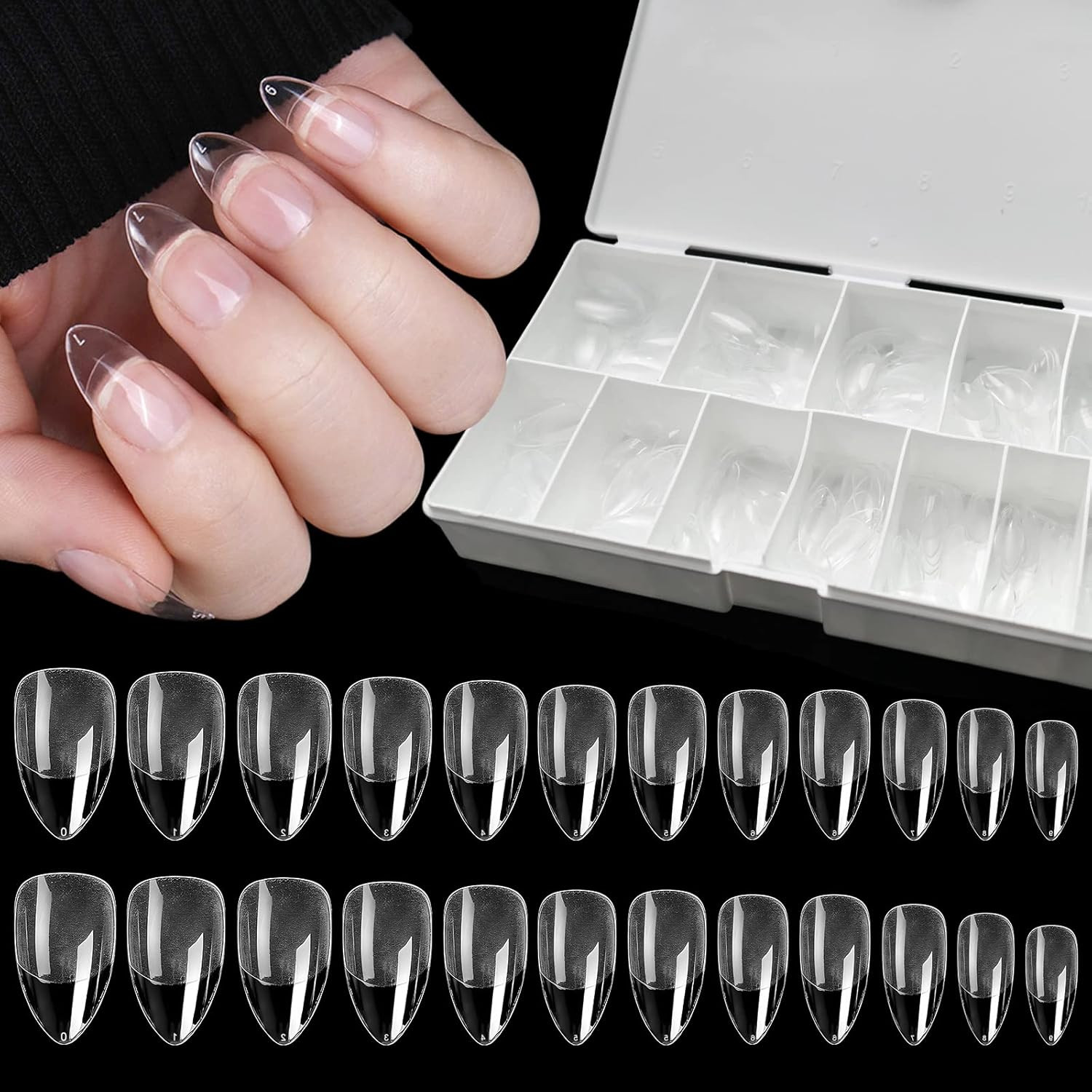 Loveourhome 600Pc Short Almond Gel Nail Tips Full Cover Clear Fake Nails XS Stil