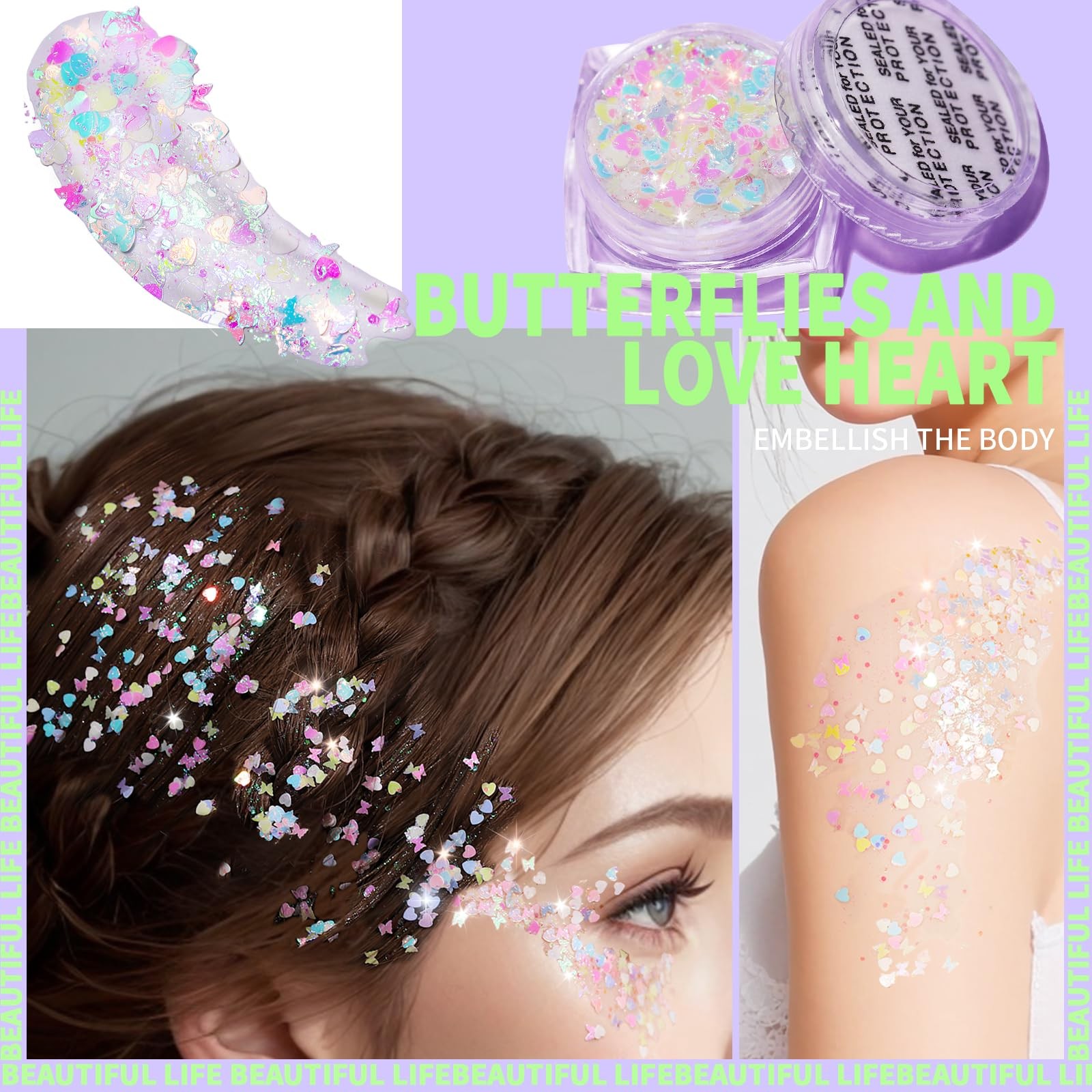 Face Glitter Body Glitter, Clear White Body Glitter Gel, Hair Glitter Gel, 6 …