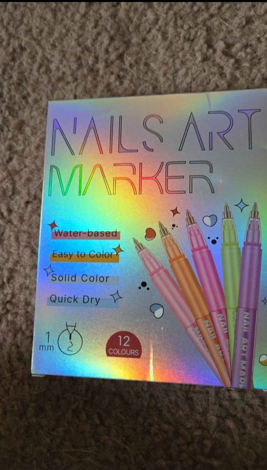 Water-Based Quick Dry Nail Art Pen Set 12 Colors 1mm Solid Color Multicolor