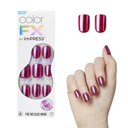 KISS No Glue Mani Press On Nails, Color FX, ”, Dark Red, Short This City