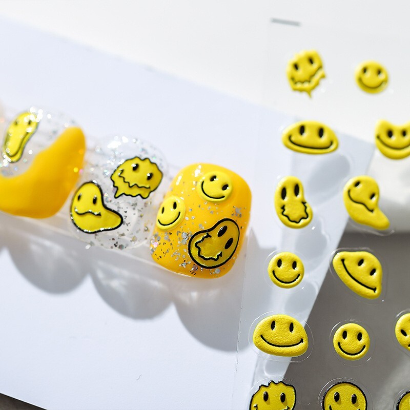 5D Melting Glitch Smiley Nail Decal, Cute Emoji Nail Decals, Meme Nails Art(122)