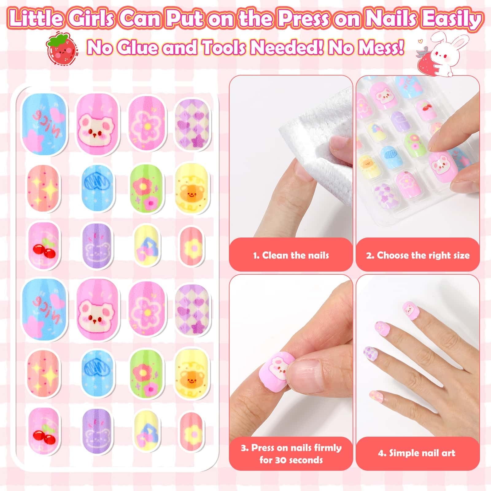288 Pieces Kids Stick on Nails Girls, Acejoz Fake Nails Set Self Adhesive Press