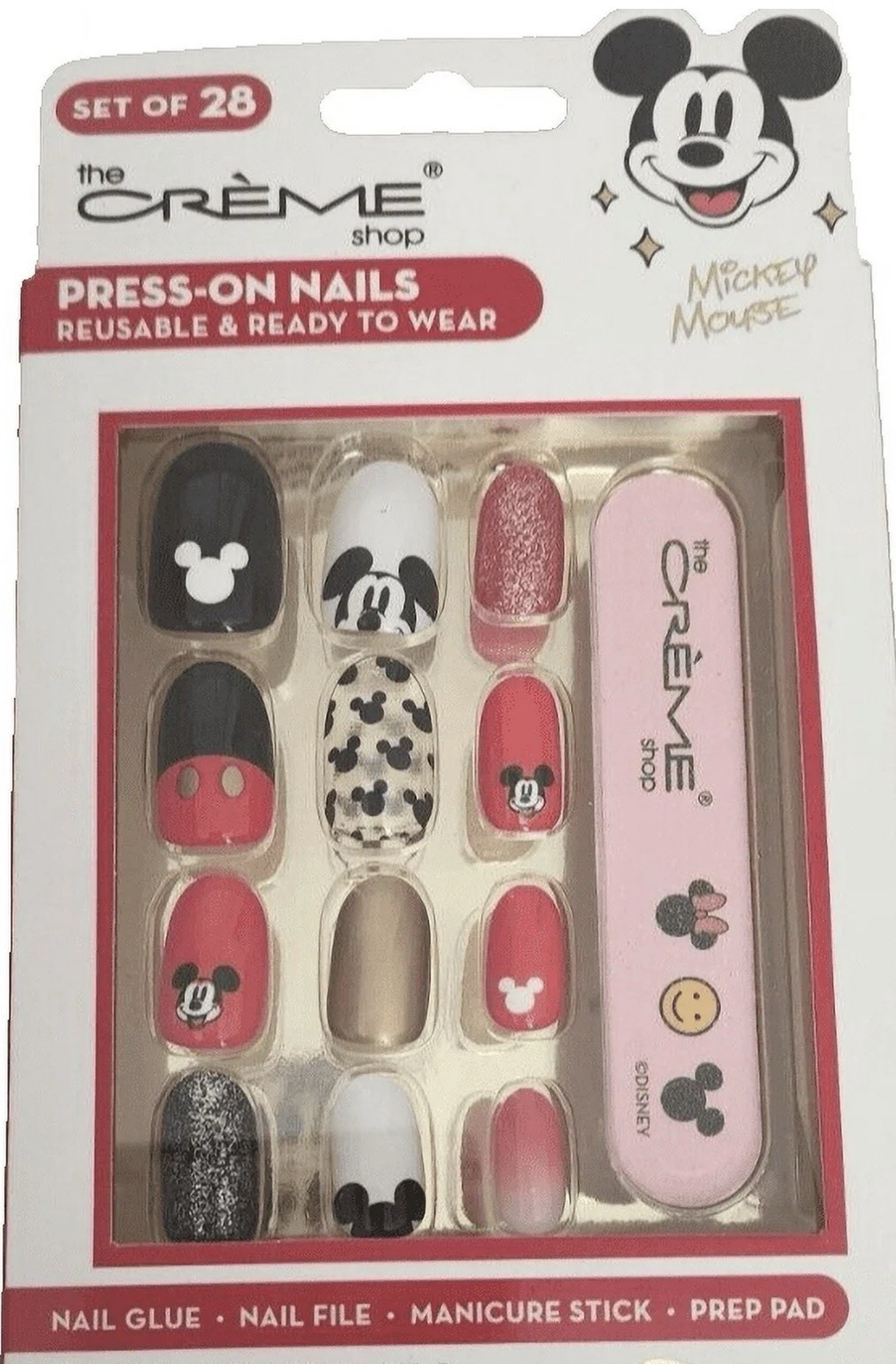 The Crème Shop Disney Mickey Mouse Press-On Nails Set of 28, Reusable, Shiny
