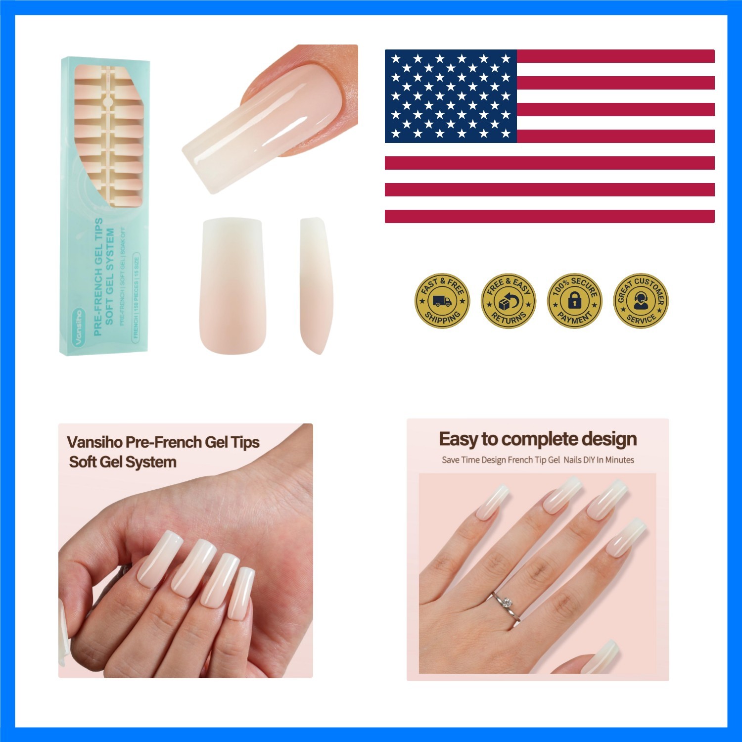 Ombre Gel Nail Tips, 150Pcs Peach Gradient Long Square Press on Nails, Soft G…