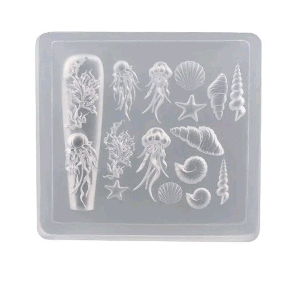 1pc Silicone Manicure Carving Mould 3D Sea Themed Mold Tool for Nail Decorations
