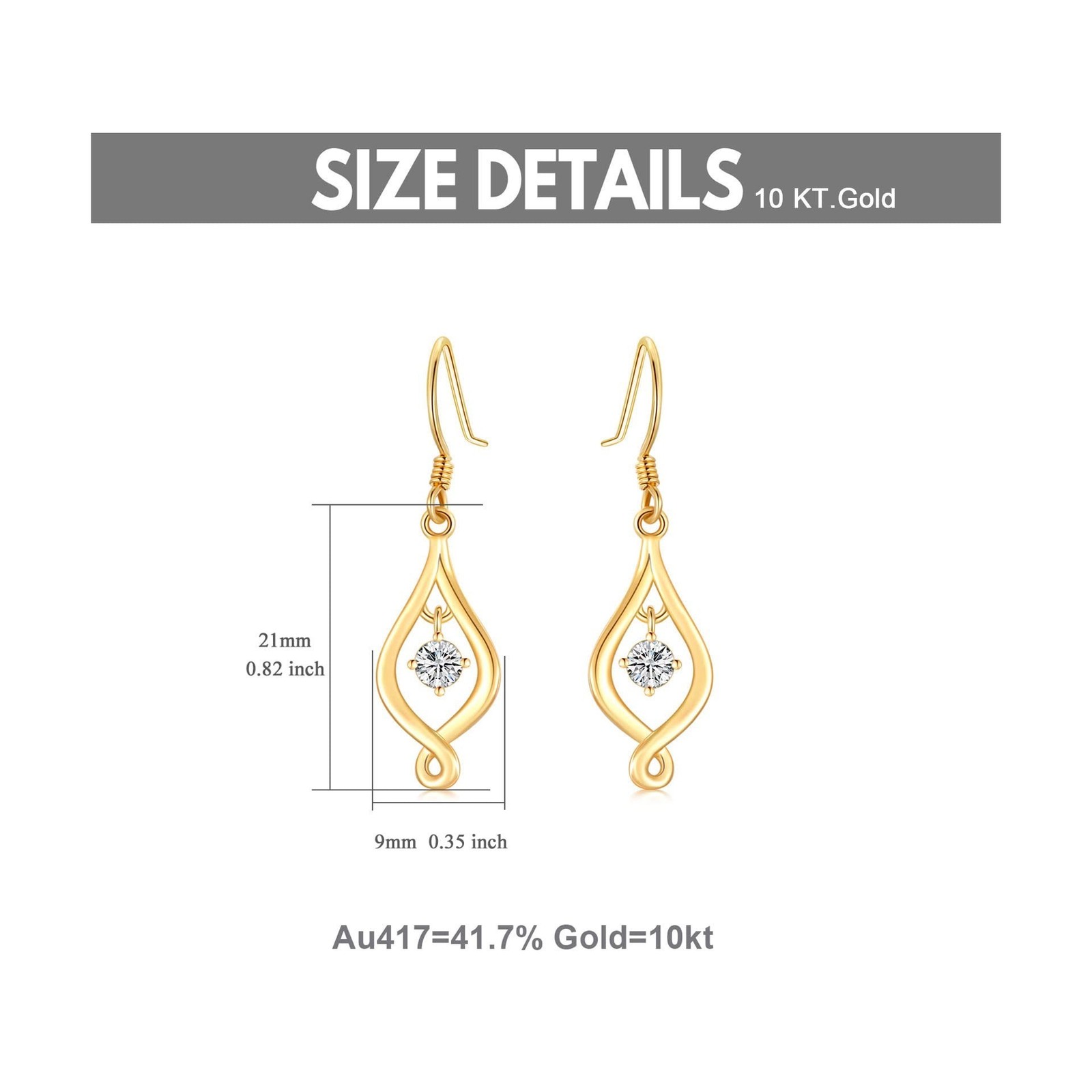 SISGEM 10K Solid Gold Infinity Drop Earrings for Women,Yellow/White Gold Mois…