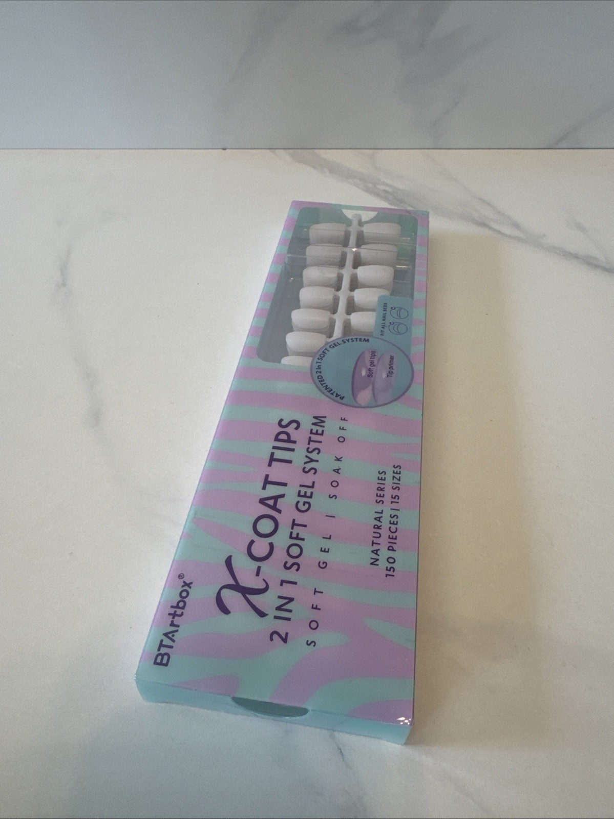 BTArtbox Nails X-Coat Tips 2 In 1 Soft Gel System Natural Series 150 Pc 15 Sizes