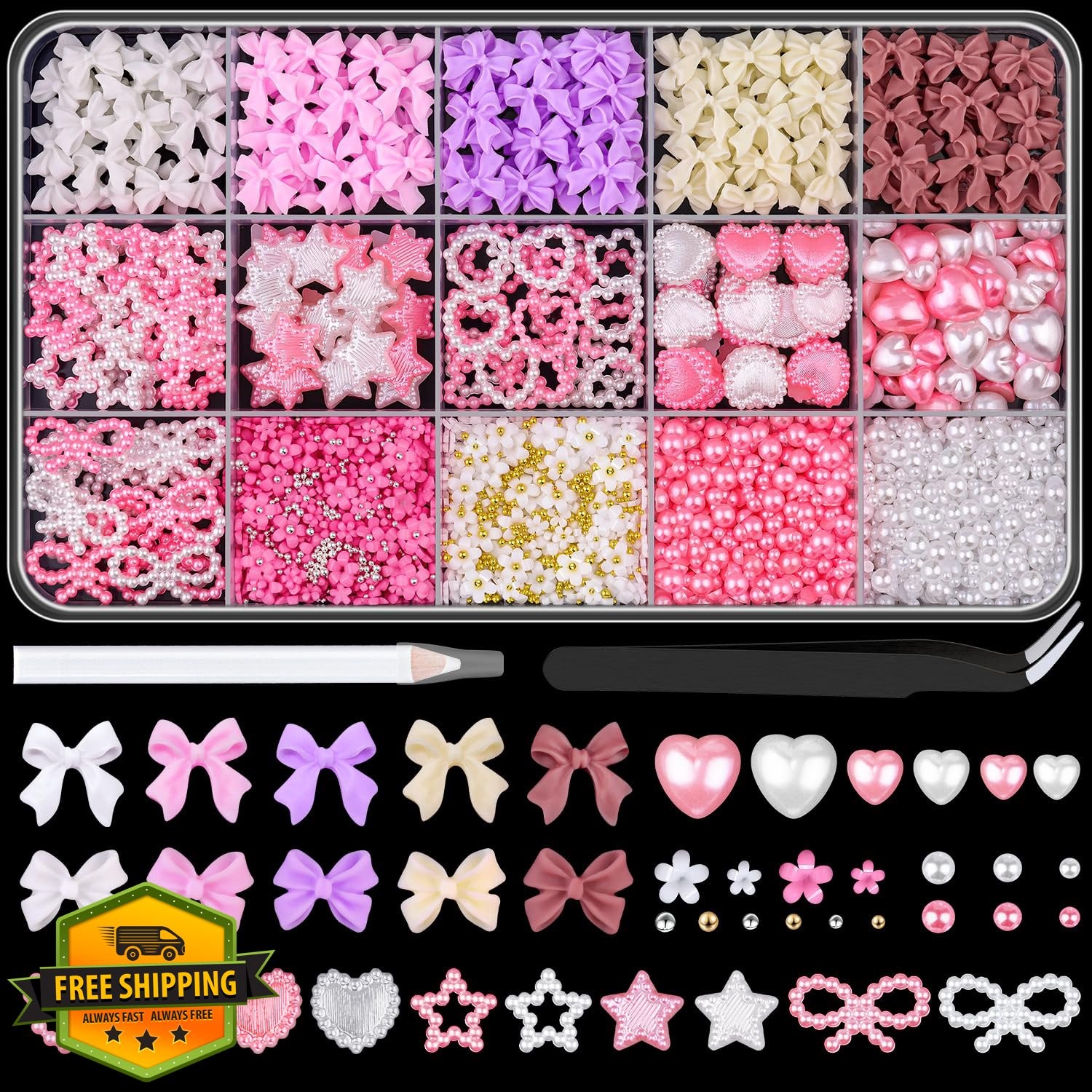 3D Nail Charms Coquette Set Pearl Heart Flower Bows