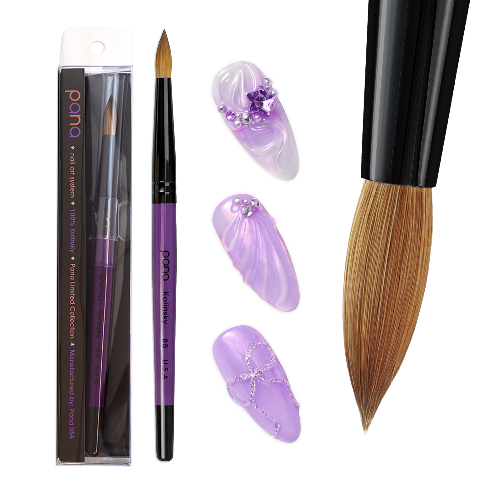 Pana Professional 100% Kolinsky Acrylic Nail Art Brush with Purple Wood Size 8