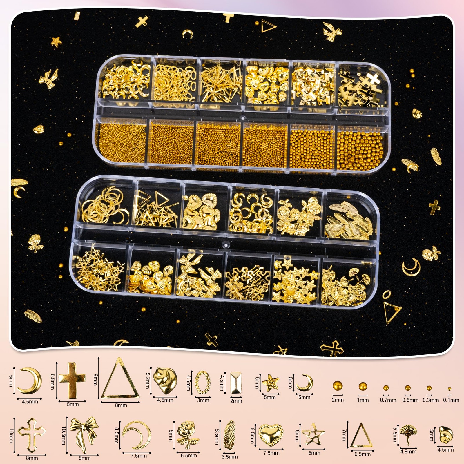 Gold Nail Charms and Nail Gems with 4 Boxes of Rhinestones 3D Metal for Nail …