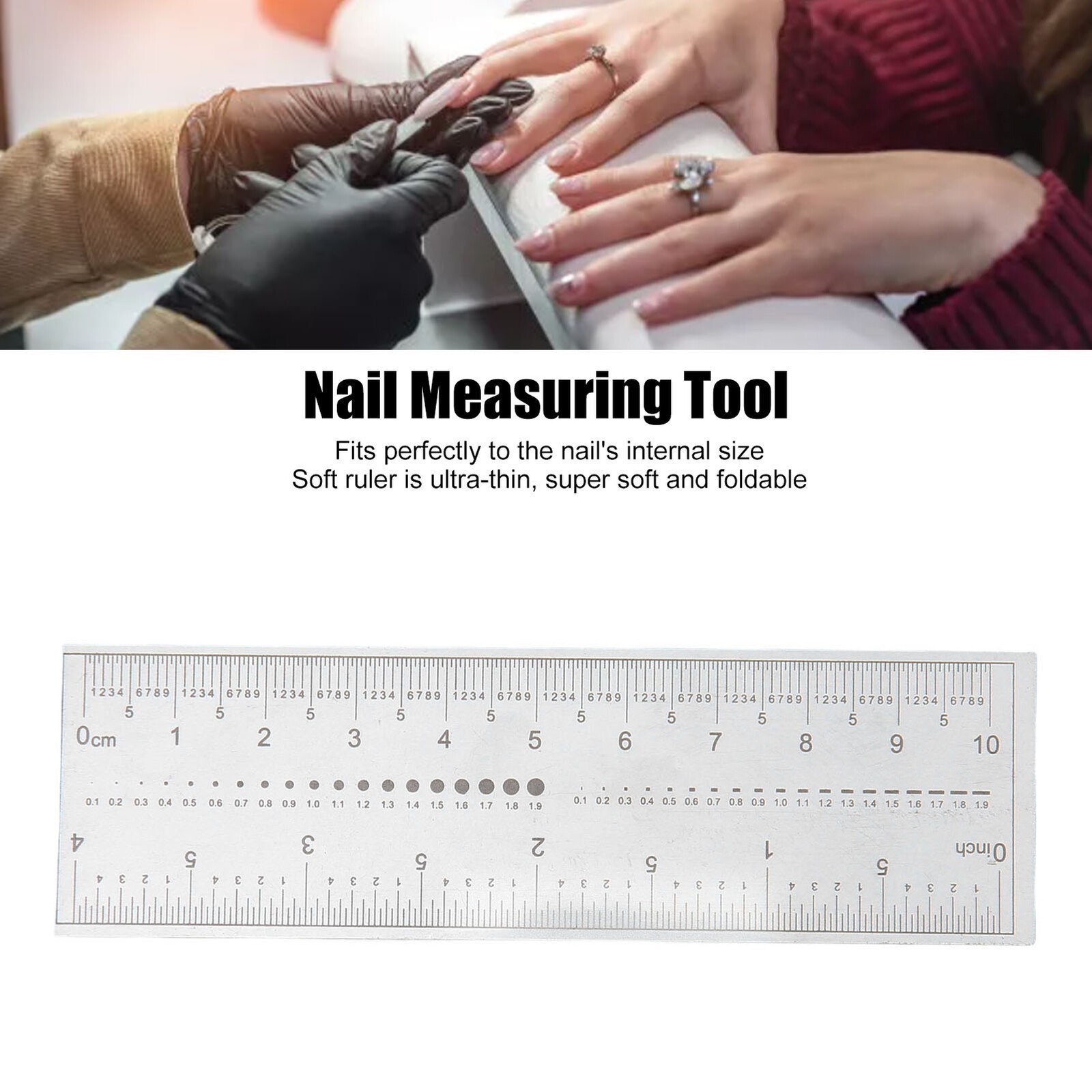 10PCS Fake Nails Measuring Ruler Professional Portable Transparent Nail Art PVC
