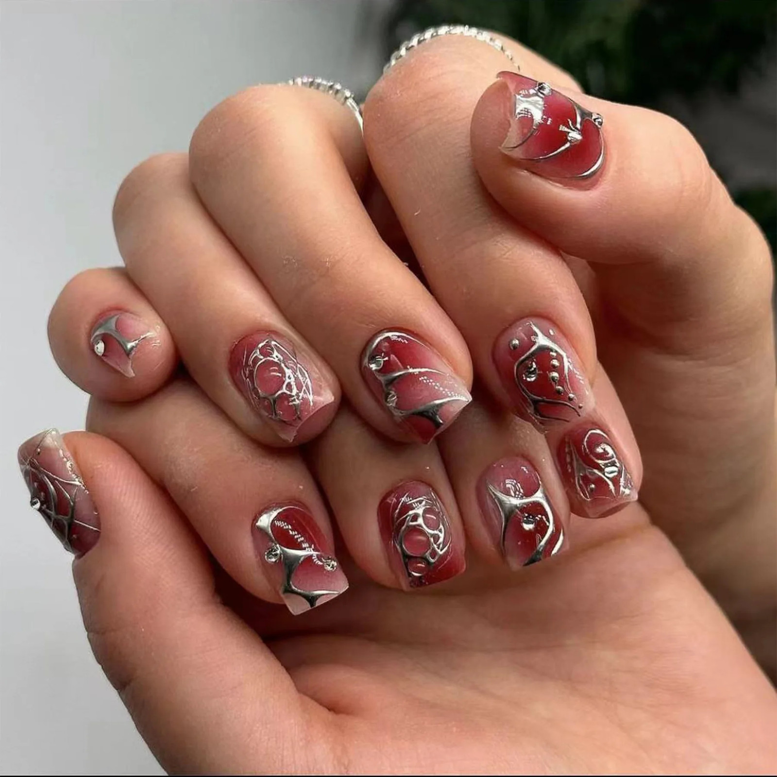 24pcs Halloween Spider Gothic Short Round Press On Nails