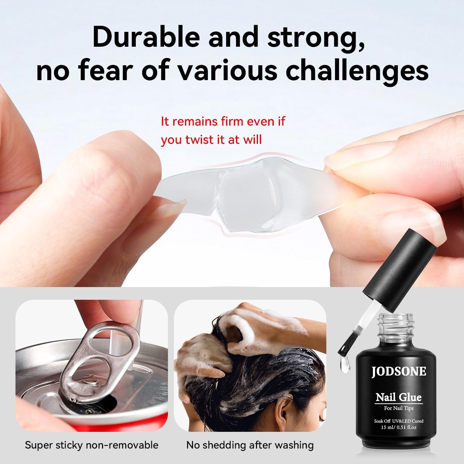 15ml Nail Glue Gel 4 in 1 for Nail Tips Long Lasting Extension Glue for Clear Na
