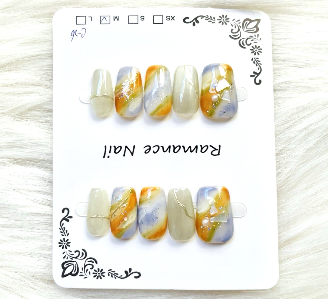 Blue Gold Ombre Premium Press On Nails Size MEDIUM, MD Length Square