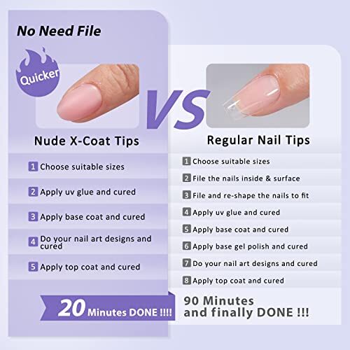XCOATTIPS Natural Nail Tips – Extra Short Almond Press On Nails A1-XS Almond