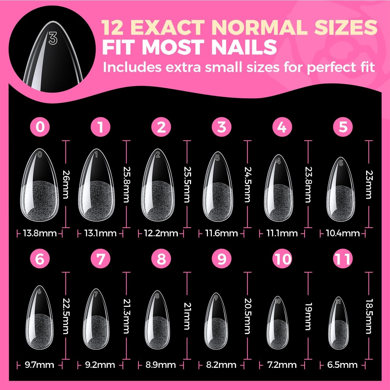 Almond Gel Nail Tips, 504PCS Pre Etched Clear Fake Nails Tips Medium Almond S…