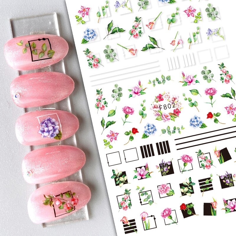 Flowers leaf Nail Sticker Geometric Figure Self-Adhesive Nail Decals
