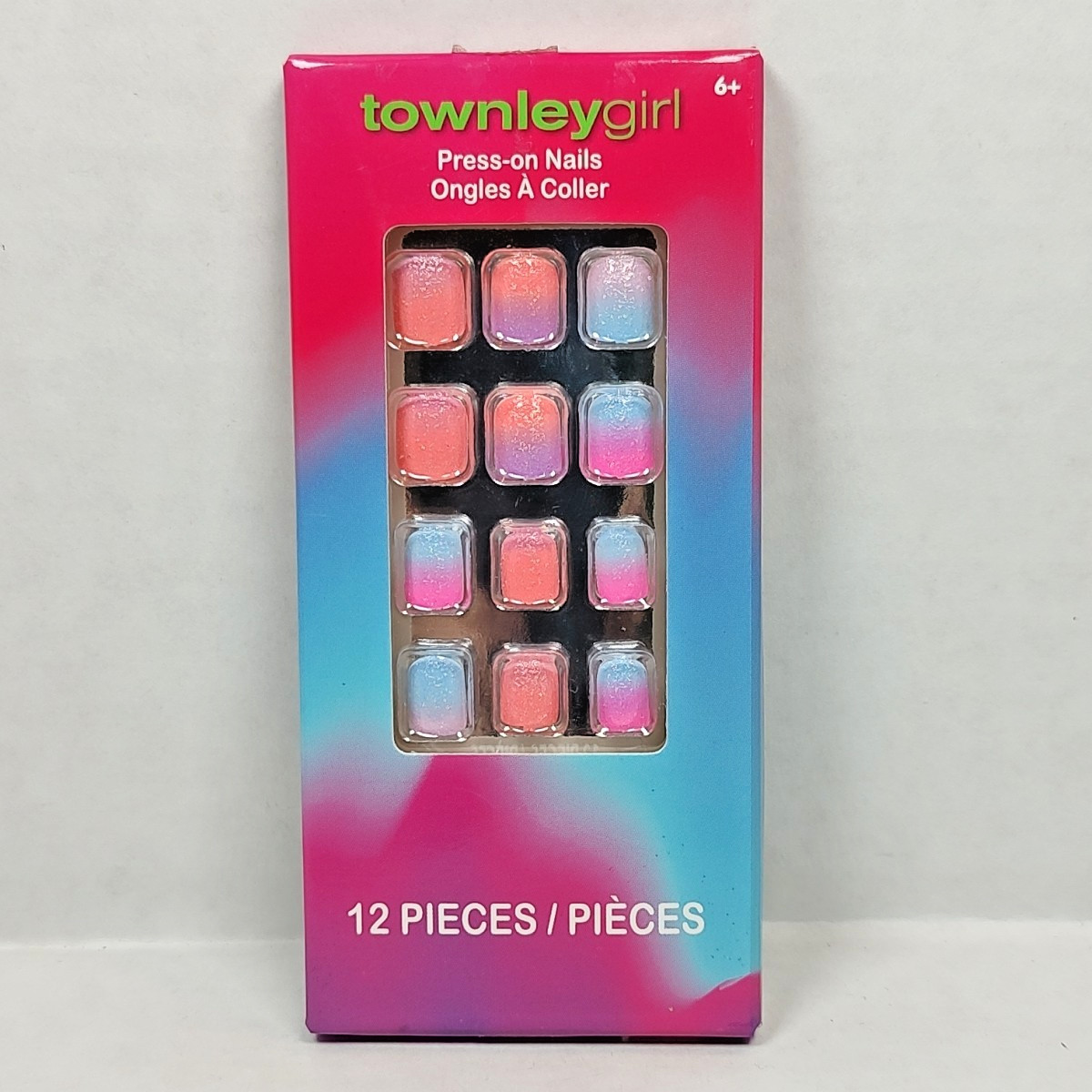 Townley Girl Press-on Nail Art 12 Pieces Pastel Rainbow Colors Pre-Glued Age 3+