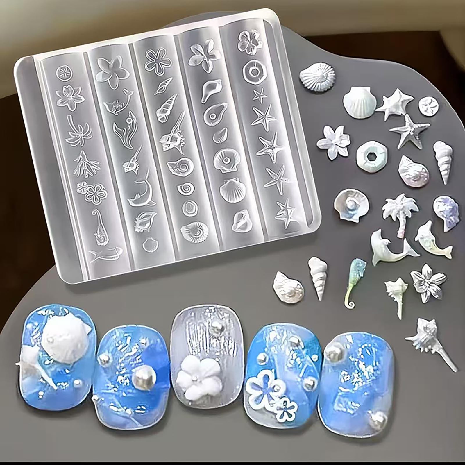 3D Ocean Silicone Nail Art Mold with Double-Head Carving Pen, Ocean Beach Res…