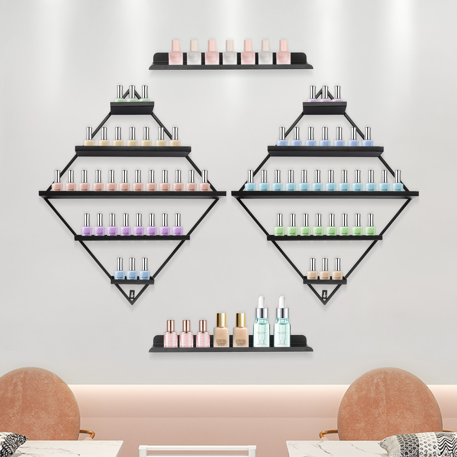 High-Quality Wall-Mounted Nail Polish Rack, 5-Tier Design, Holds 90 Bottles,